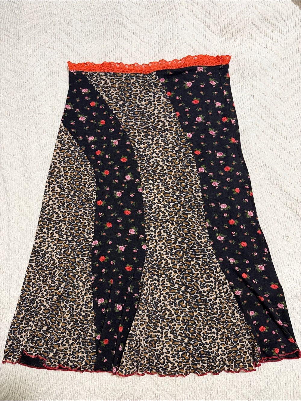Vintage MORGAN DI TOI Y2K Rose Floral Leopard Patchwork midi Skirt -small